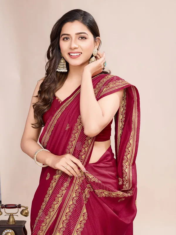 Red_Premium_Vichitra_Soft_Silk_With_Blouse_Piece_For_Women_&_Girls
