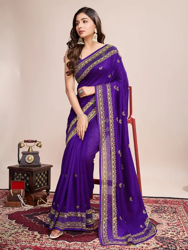 Purple_Premium_Vichitra_Soft_Silk_With_Blouse_Piece_For_Women_&_Girls