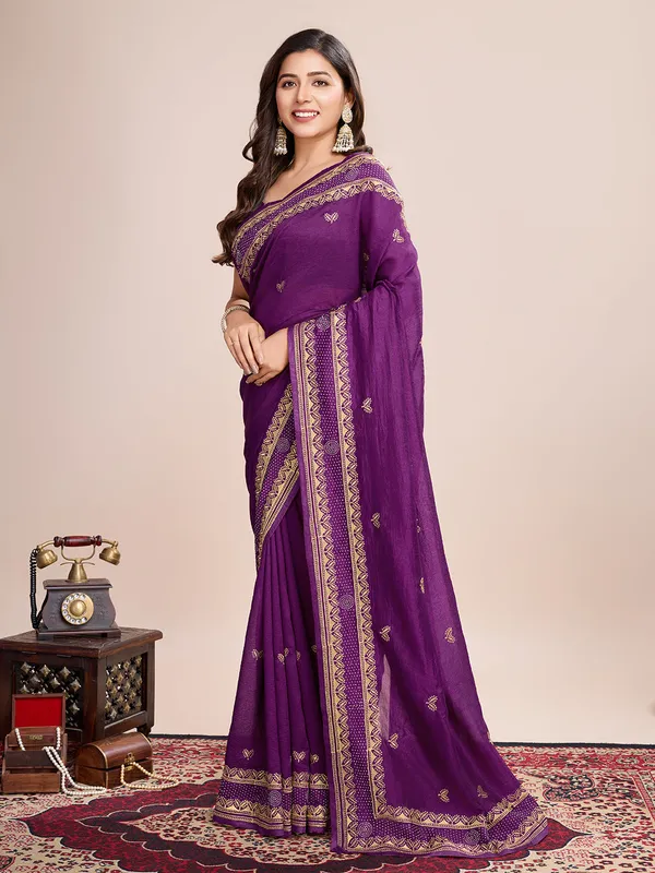 Violet_Premium_Vichitra_Soft_Silk_With_Blouse_Piece_For_Women_&_Girls