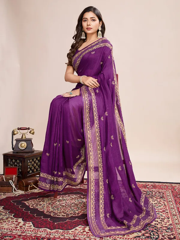 Violet_Premium_Vichitra_Soft_Silk_With_Blouse_Piece_For_Women_&_Girls