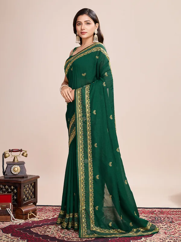 Green_Premium_Vichitra_Soft_Silk_With_Blouse_Piece_For_Women_&_Girls