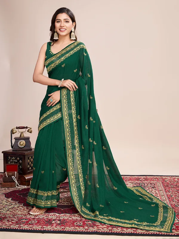 Green_Premium_Vichitra_Soft_Silk_With_Blouse_Piece_For_Women_&_Girls