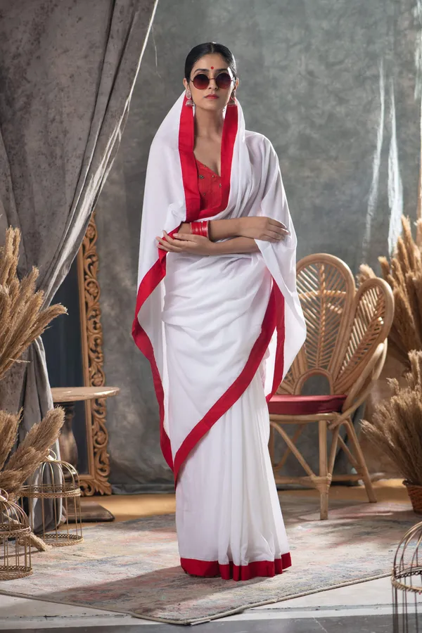 White_Red_Premium_Cotton_Saree_With_Blouse_Piece_For_Women_&_Girls