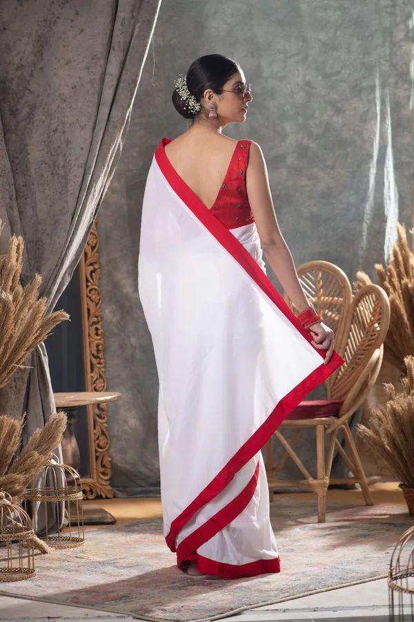 White_Red_Premium_Cotton_Saree_With_Blouse_Piece_For_Women_&_Girls