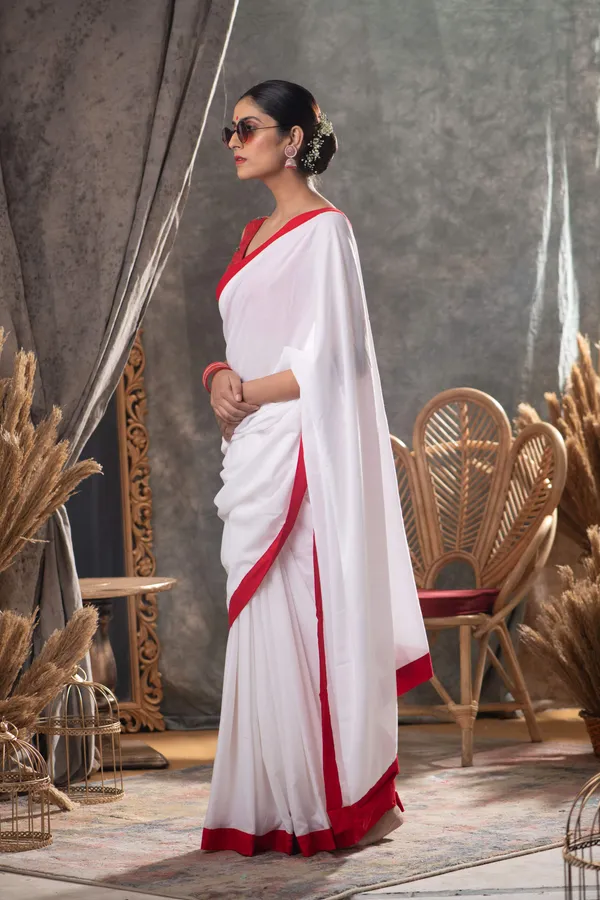 White_Red_Premium_Cotton_Saree_With_Blouse_Piece_For_Women_&_Girls