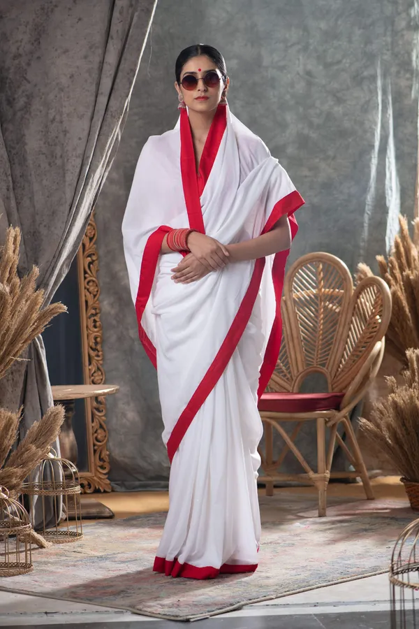 White_Red_Premium_Cotton_Saree_With_Blouse_Piece_For_Women_&_Girls