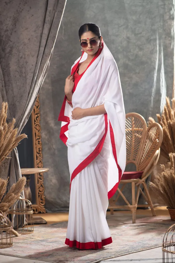 White_Red_Premium_Cotton_Saree_With_Blouse_Piece_For_Women_&_Girls