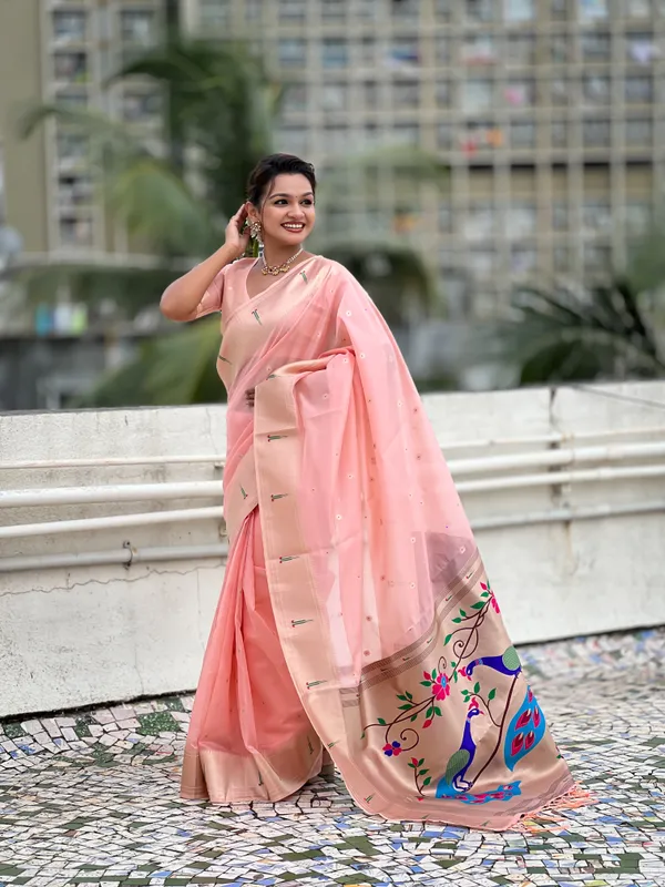 Baby_Pink_Soft_Organza_Saree_With_Butti_Meenakari_Zari_Weaved_Saree_With_Blouse_Piece_For_Women_&_Girl