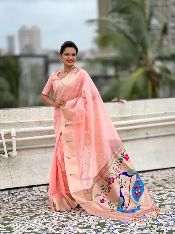 Baby_Pink_Soft_Organza_Saree_With_Butti_Meenakari_Zari_Weaved_Saree_With_Blouse_Piece_For_Women_&_Girl