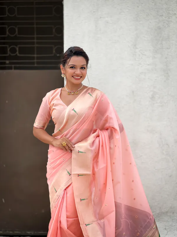 Baby_Pink_Soft_Organza_Saree_With_Butti_Meenakari_Zari_Weaved_Saree_With_Blouse_Piece_For_Women_&_Girl