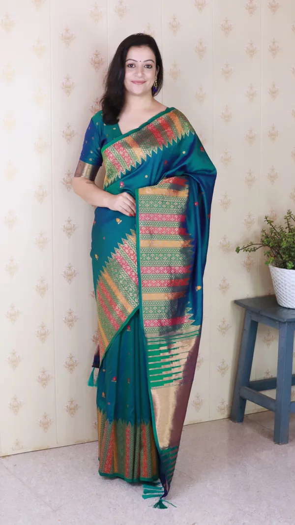Parrot_Green_Soft_Silk_With_Floral_Meenakari_Motifs_Saree_With_Blouse_Piece_For_Women_&_Girl