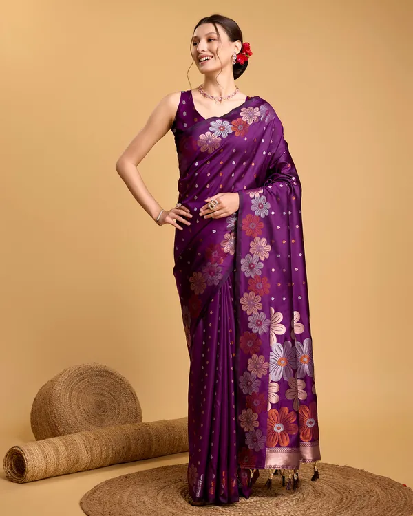 Maroon_Patola_Silk_Weaved_Saree_With_Contrast_Meenakari_Saree_For_Women_&_Girls