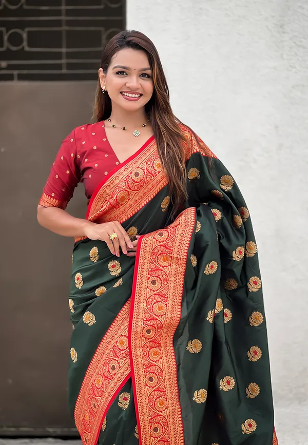 Parrot_Green_Soft_Silk_With_Flower_Butta_Meenakari_Motifs_Saree_With_Blouse_Piece_For_Women_&_Girl