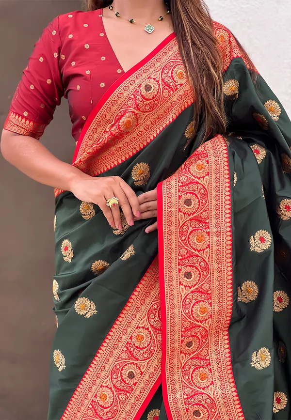 Parrot_Green_Soft_Silk_With_Flower_Butta_Meenakari_Motifs_Saree_With_Blouse_Piece_For_Women_&_Girl