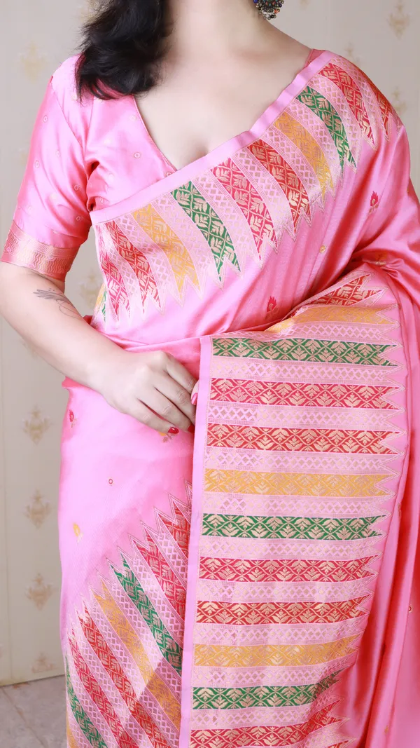 Baby_Pink_Soft_Silk_With_Floral_Meenakari_Motifs_Saree_With_Blouse_Piece_For_Women_&_Girl