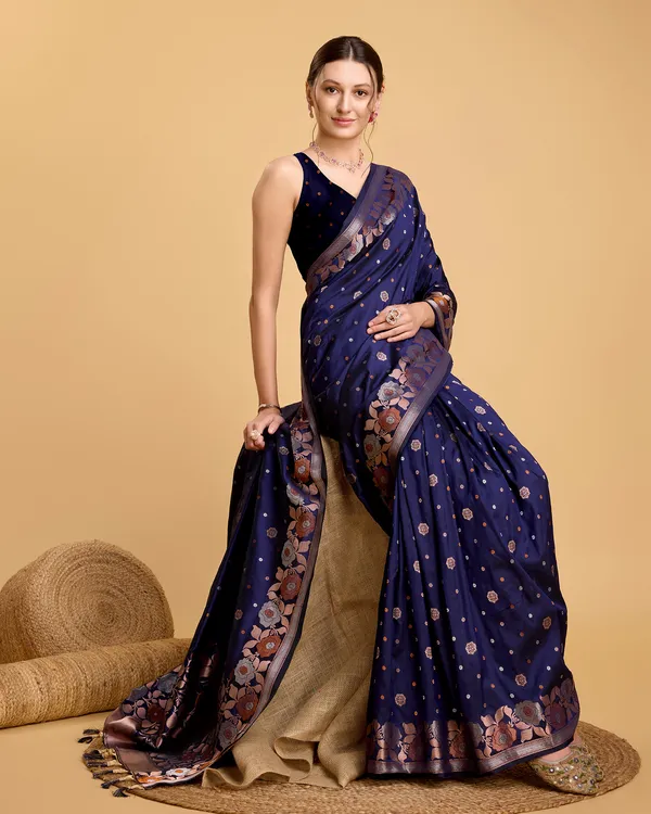 Blue_Patola_Silk_Weaved_Saree_With_Contrast_Meenakari_Saree_For_Women_&_Girls