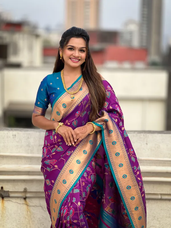 Violet_Premium_Paithani_Saree_With_Blouse_Piece_For_Women_&_Girls