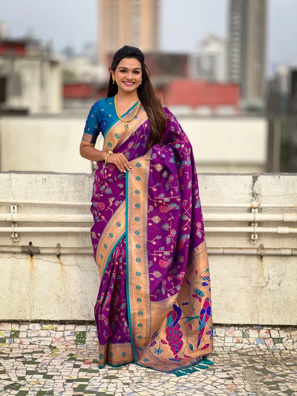 Violet_Premium_Paithani_Saree_With_Blouse_Piece_For_Women_&_Girls