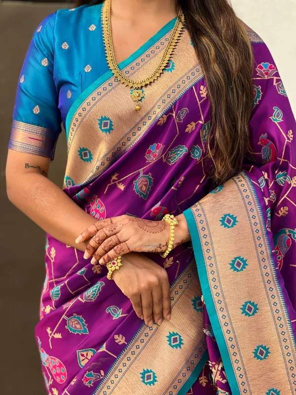 Violet_Premium_Paithani_Saree_With_Blouse_Piece_For_Women_&_Girls