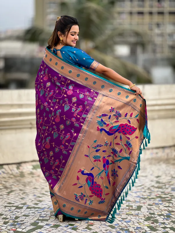 Violet_Premium_Paithani_Saree_With_Blouse_Piece_For_Women_&_Girls