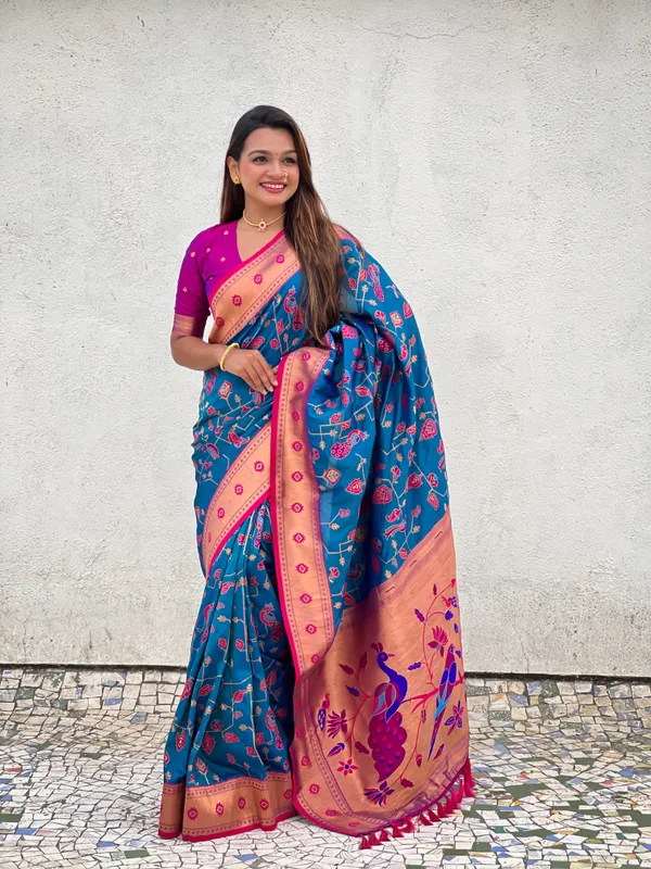 Navy_Blue_Premium_Paithani_Saree_With_Blouse_Piece_For_Women_&_Girls