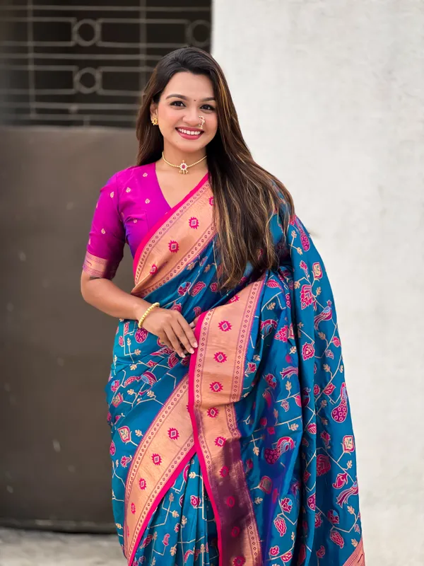 Navy_Blue_Premium_Paithani_Saree_With_Blouse_Piece_For_Women_&_Girls