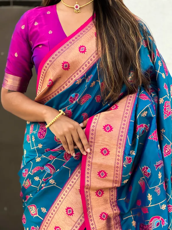 Navy_Blue_Premium_Paithani_Saree_With_Blouse_Piece_For_Women_&_Girls