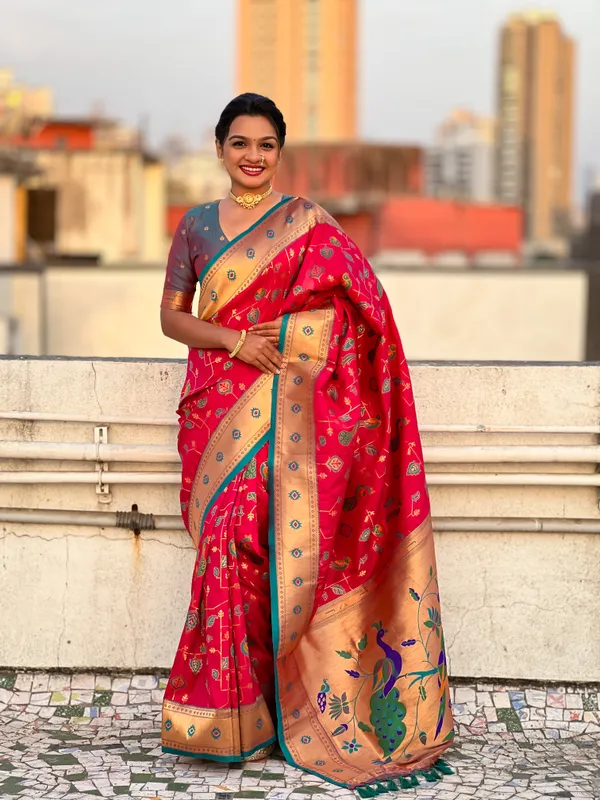 Red_Premium_Paithani_Saree_With_Blouse_Piece_For_Women_&_Girls