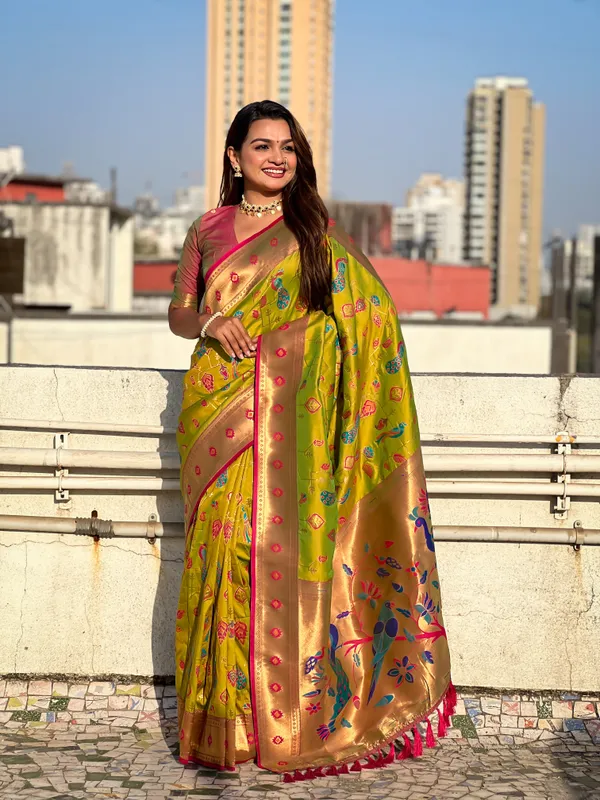 Mehandi_Premium_Paithani_Saree_With_Blouse_Piece_For_Women_&_Girls