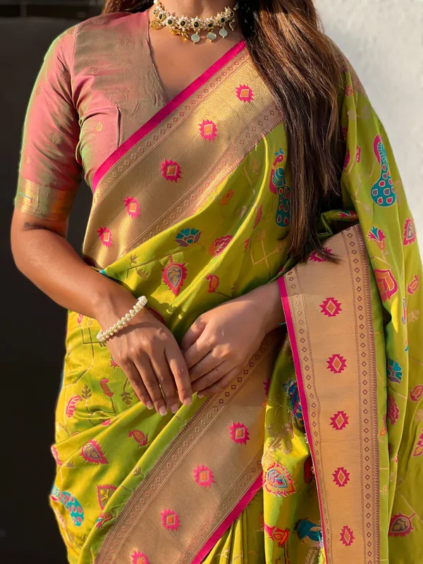 Mehandi_Premium_Paithani_Saree_With_Blouse_Piece_For_Women_&_Girls
