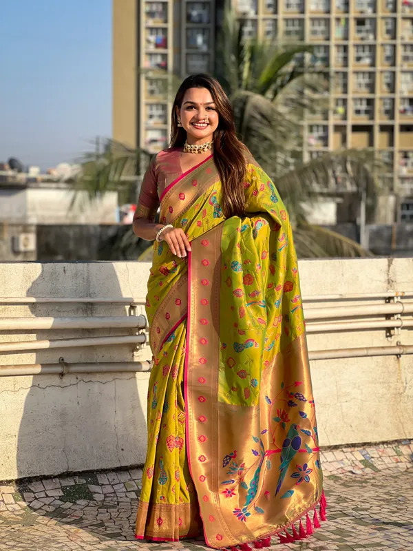 Mehandi_Premium_Paithani_Saree_With_Blouse_Piece_For_Women_&_Girls