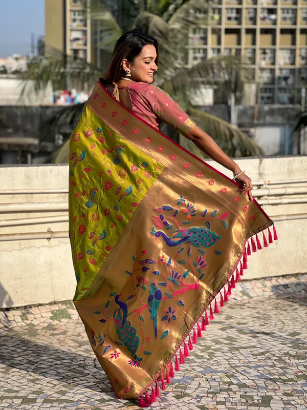 Mehandi_Premium_Paithani_Saree_With_Blouse_Piece_For_Women_&_Girls
