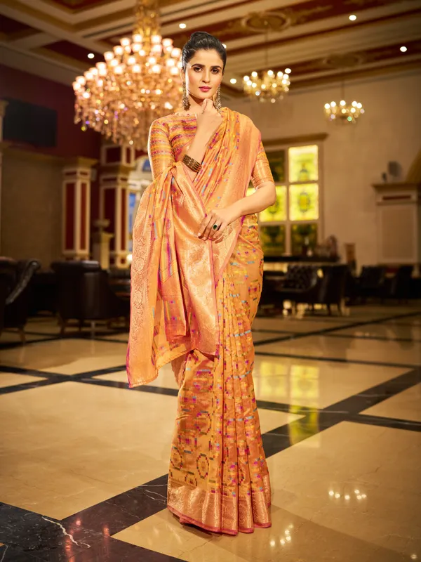 Yellow_Organza_Saree_For_Women_&_Girls
