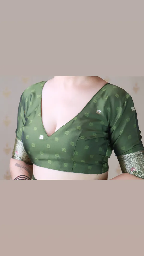 Mehandi_Premium_Banarasi_Soft_Silk_With_Silver_Zari_Meenakari_Jaal_Weaved_Saree_With_Blouse_Piece_For_Women_&_Girl