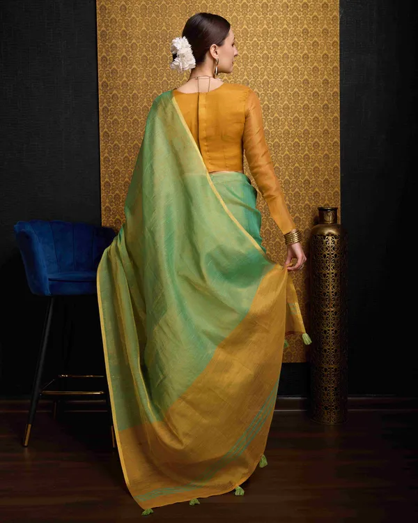 Green_Linen_Saree_For_Women_&_Girls