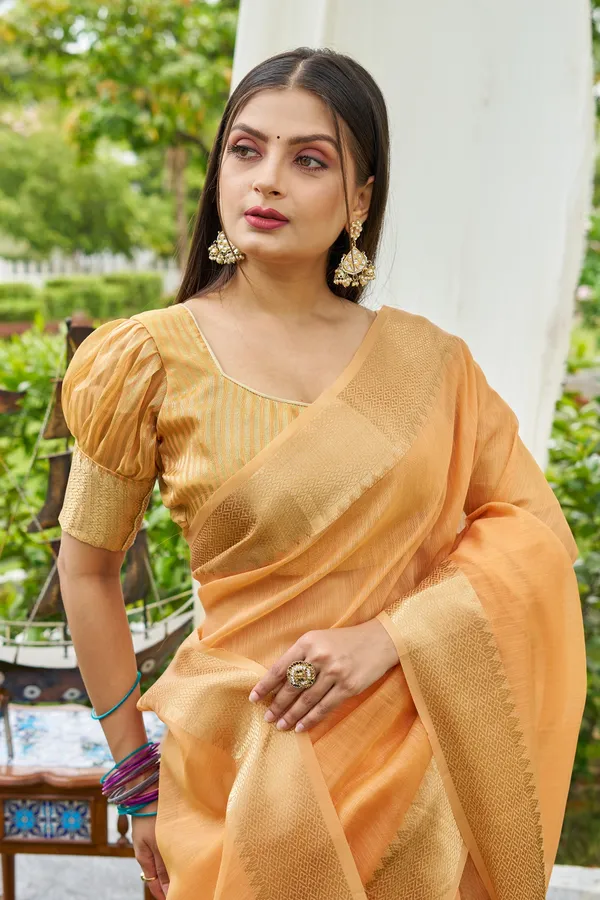 Orange_Linen_Saree_For_Women_&_Girls