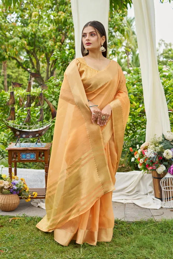 Orange_Linen_Saree_For_Women_&_Girls