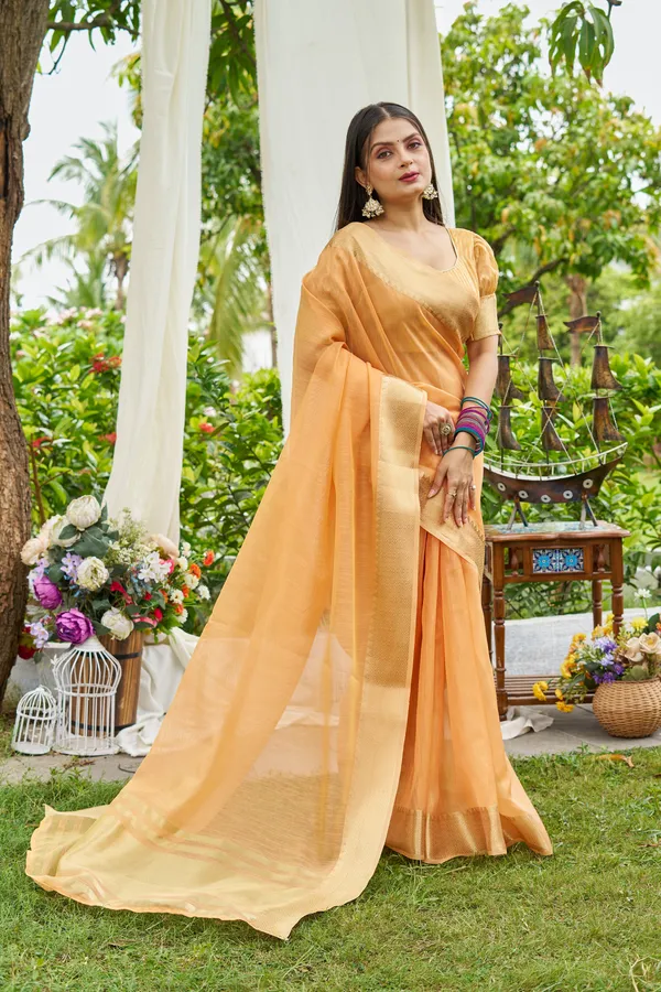 Orange_Linen_Saree_For_Women_&_Girls