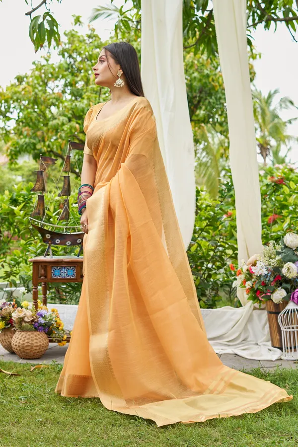 Orange_Linen_Saree_For_Women_&_Girls