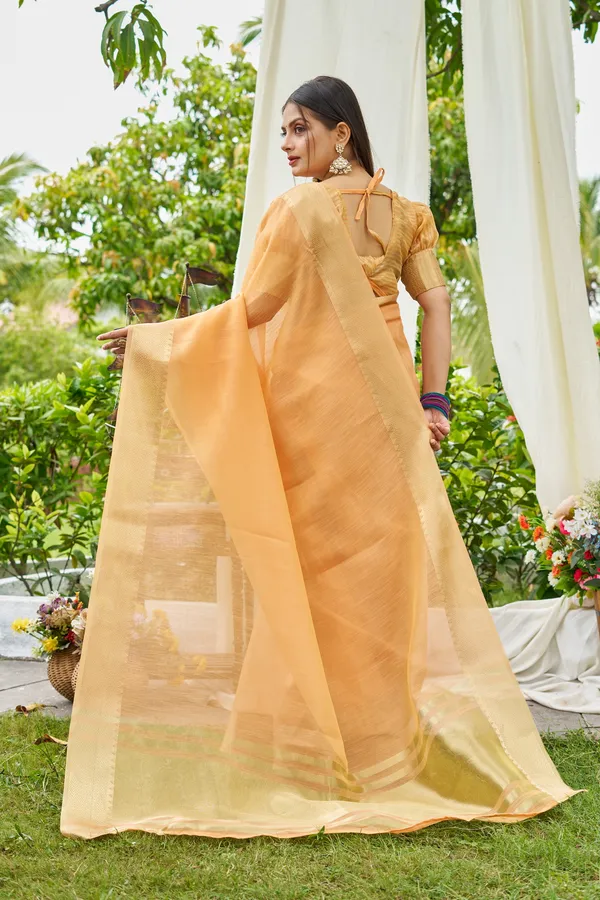 Orange_Linen_Saree_For_Women_&_Girls