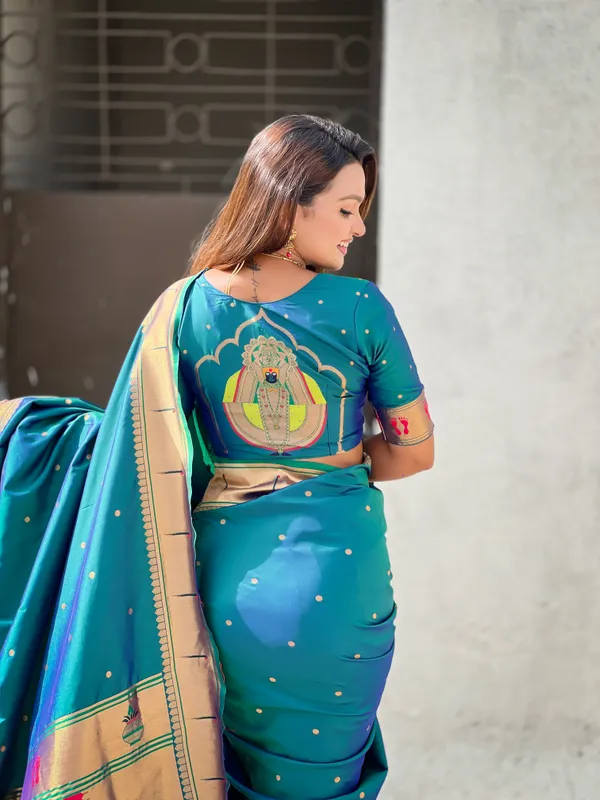 Turquoise_Blue_Soft_Silk_With_Floral_Motifs_Weaved_Saree_With_Blouse_Piece_For_Women_&_Girl