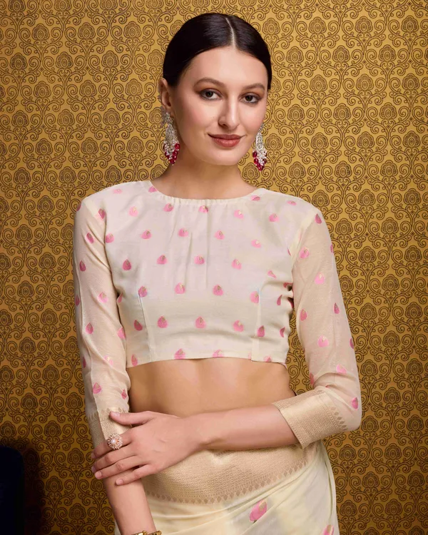 Cream_Linen_Saree_For_Women_&_Girls