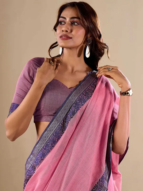Pink_Cotton_Saree_For_Women_&_Girls