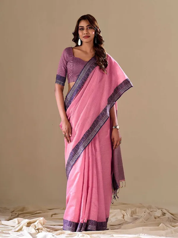 Pink_Cotton_Saree_For_Women_&_Girls