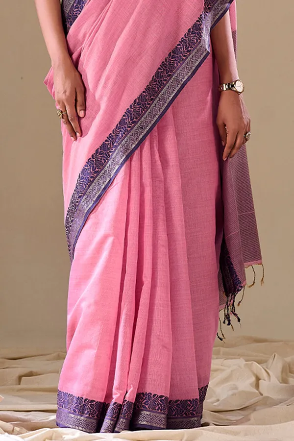 Pink_Cotton_Saree_For_Women_&_Girls