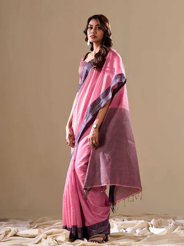 Pink_Cotton_Saree_For_Women_&_Girls