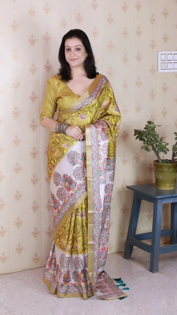 Yellow_Tussar_Silk_With_Zari_Woven_Saree_With_Blouse_Piece_For_Women_&_Girl