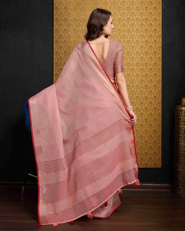 Peach_Linen_Saree_For_Women_&_Girls