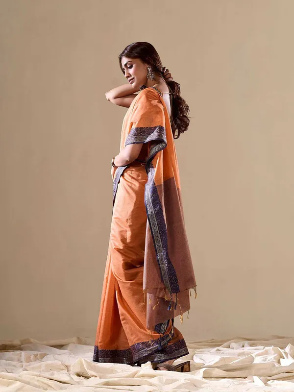 Light_Orange_Cotton_Saree_For_Women_&_Girls
