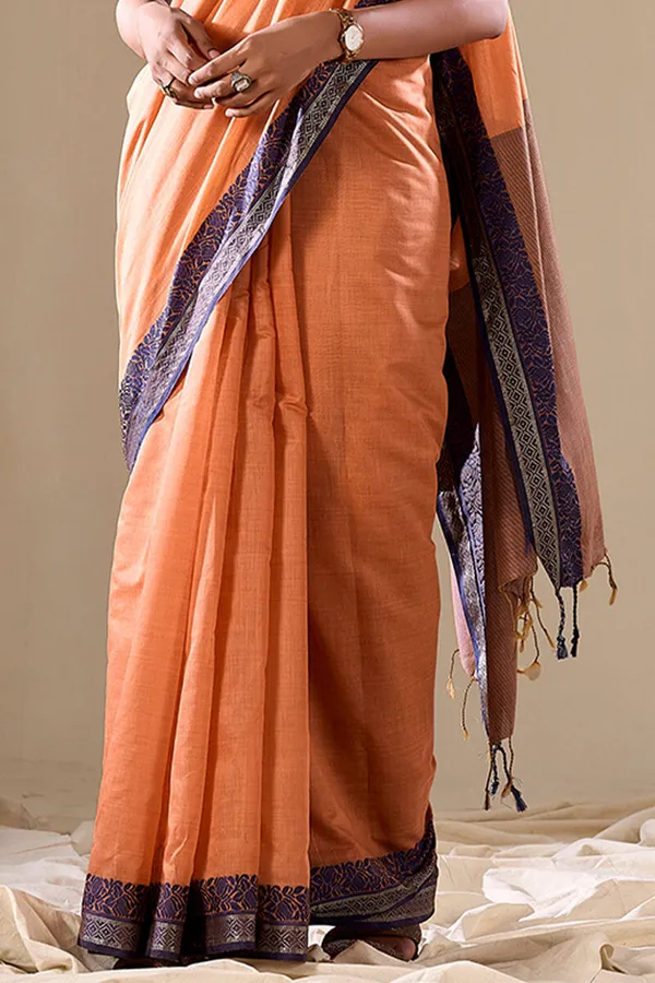 Light_Orange_Cotton_Saree_For_Women_&_Girls